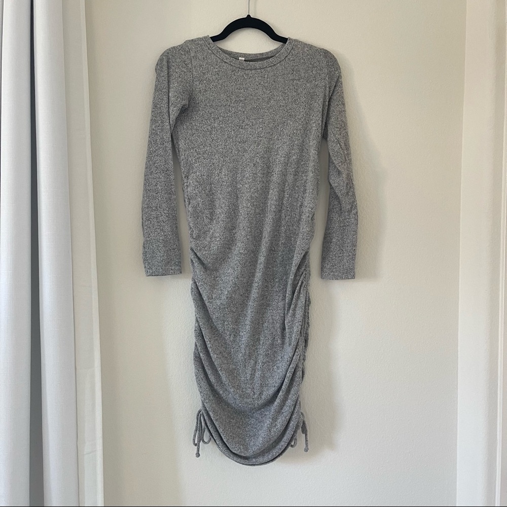 Pink Blush Heather Grey Ruched Drawstring Accent Maternity Dress - size Small